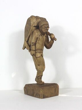 V Fortin 13” Vintage Hand Carved Wood Hunter Trapper Winter Traveller Canadian